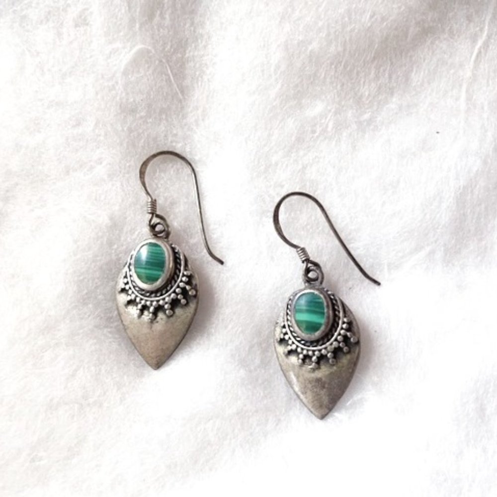 Silver Malachite Boho Earrings